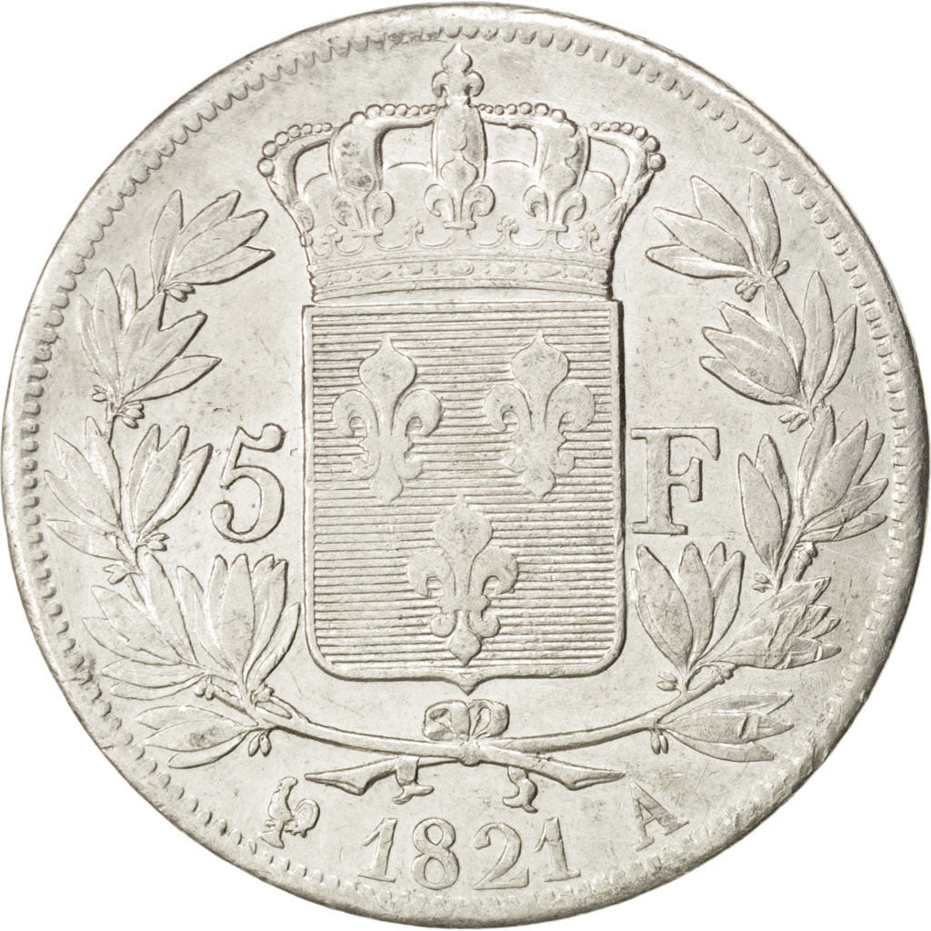 FRANCE, Louis XVIII, 5 Francs, 1821, Paris, KM #711.1, EF(40-45), Silver,...