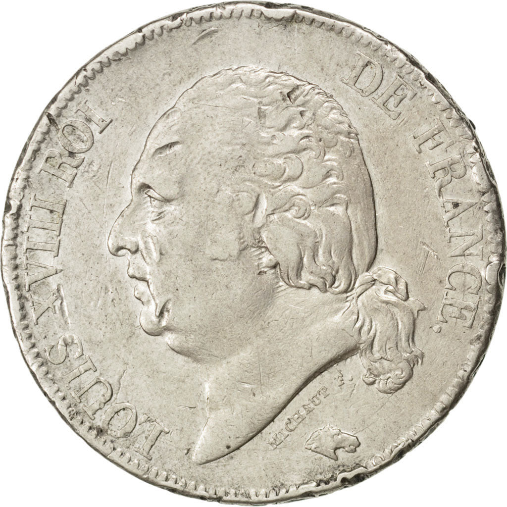FRANCE, Louis XVIII, 5 Francs, 1817, Rouen, KM #711.2, VF(20-25), Silver,...