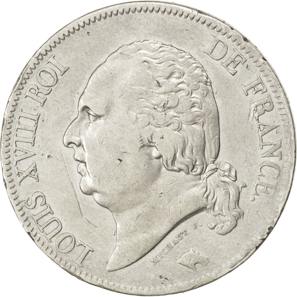 FRANCE, Louis XVIII, 5 Francs, 1819, Rouen, KM #711.2, VF(30-35), Silver,...
