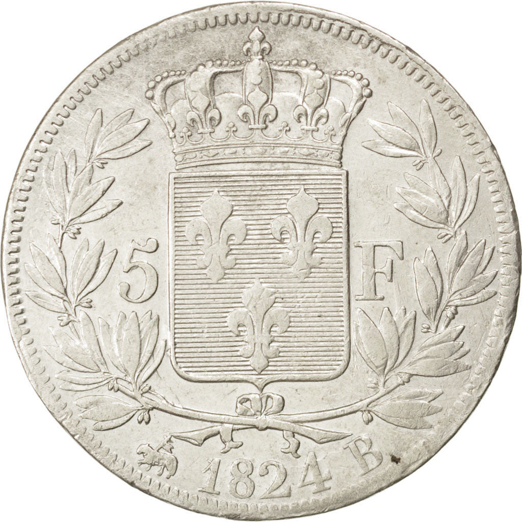 Monnaie, France, Louis XVIII, Louis XVIII, 5 Francs, 1824, Rouen, TTB, Argent