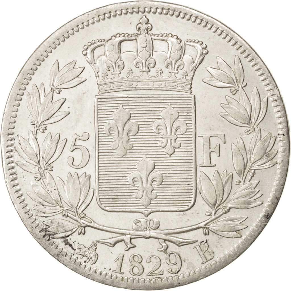 FRANCE, Charles X, 5 Francs, 1829, Rouen, KM #728.2, EF(40-45), Silver, Gadoury.