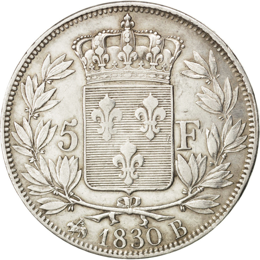 Coin, France, Charles X, 5 Francs, 1830, Rouen, EF(40-45), Silver, KM:728.2