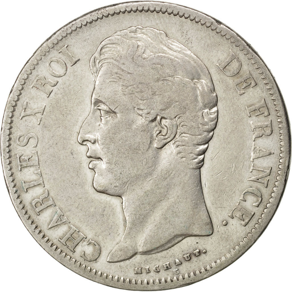Coin, France, Charles X, 5 Francs, 1829, La Rochelle, VF(30-35), Silver