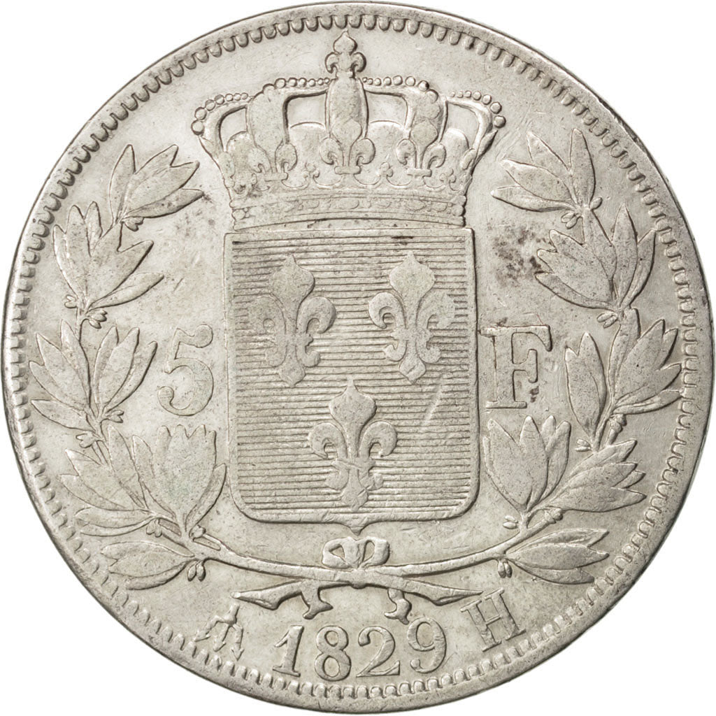 Coin, France, Charles X, 5 Francs, 1829, La Rochelle, VF(30-35), Silver