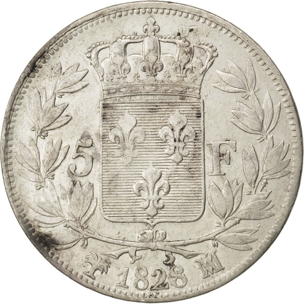Francia, Charles X, 5 Francs, 1828, Paris, MB+, Argento, KM:728.1, Gadoury:644