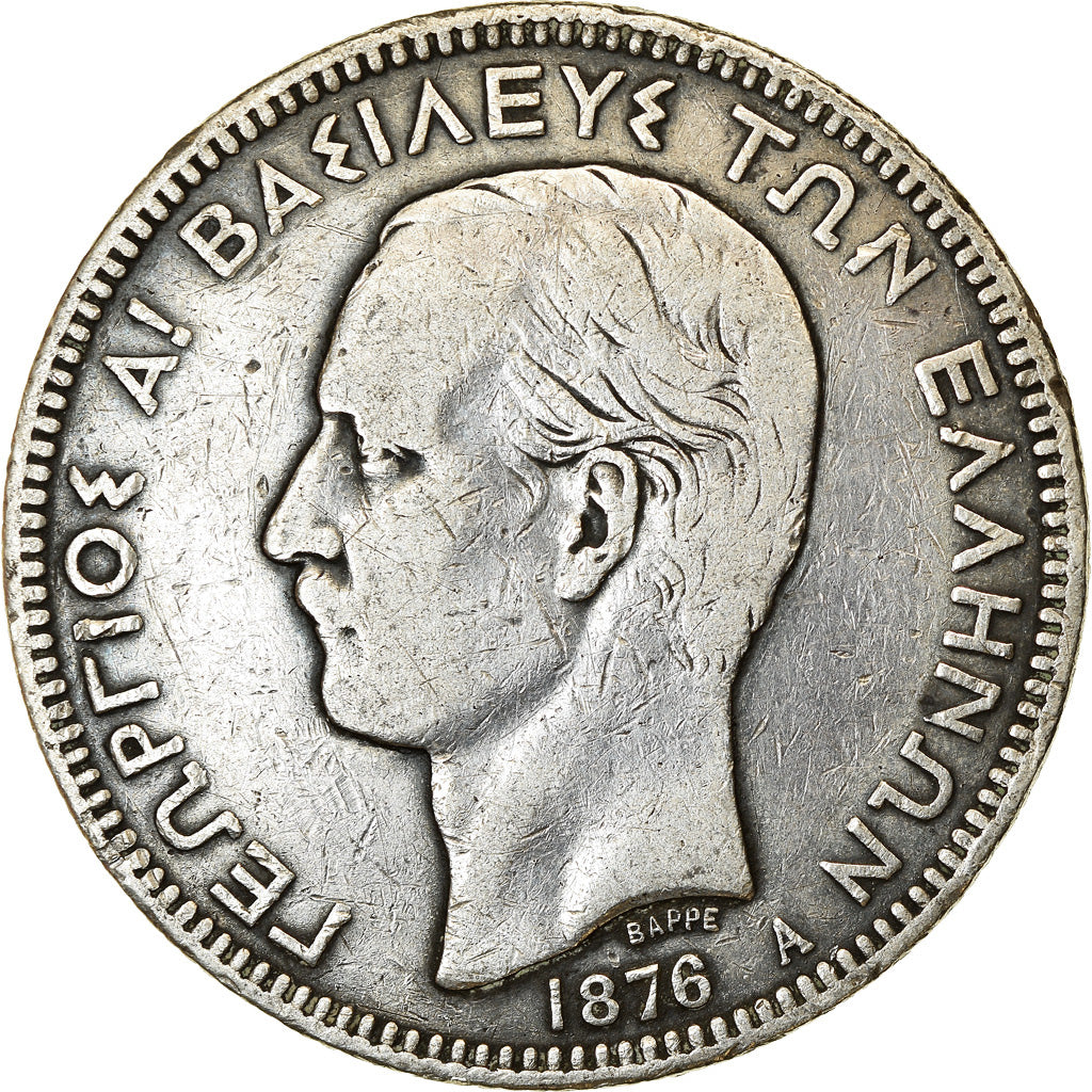 Coin, Greece, George I, 5 Drachmai, 1876, Paris, VF(30-35), Silver, KM:46