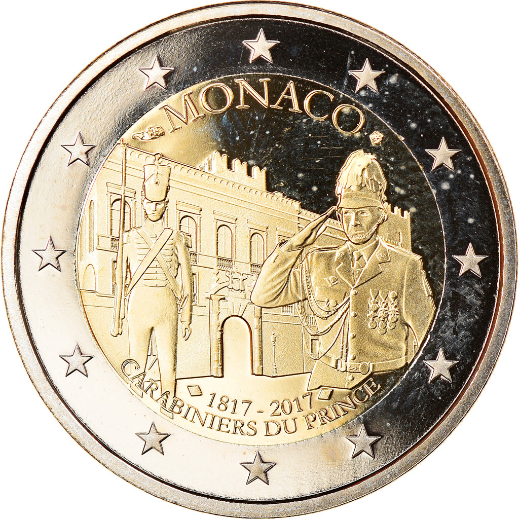 Monaco, 2 Euro, Corps des Carabiniers du Prince, 2017, BE, FDC, Bi-metallico