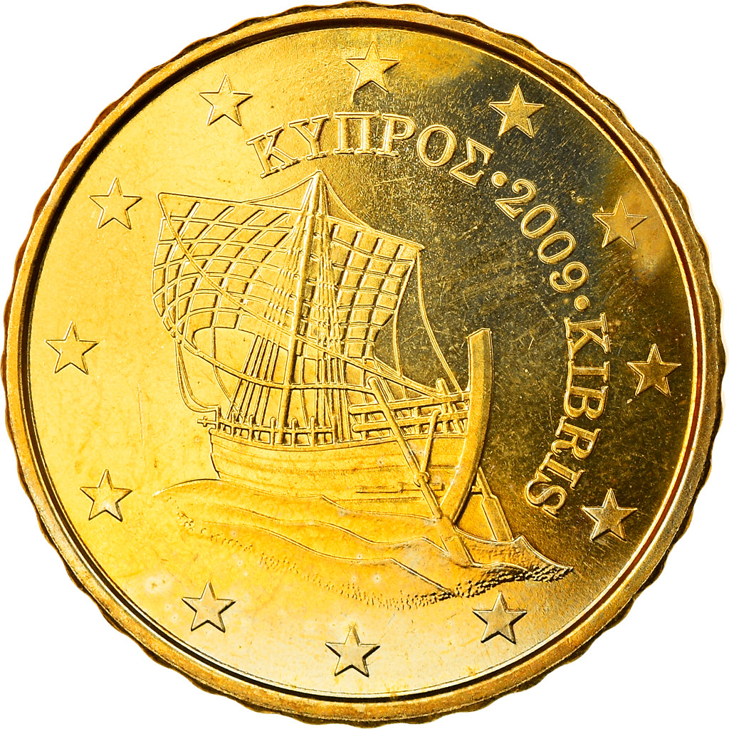 Cypr, 10 Euro Cent, 2009, MS(63), Mosiądz, KM:81