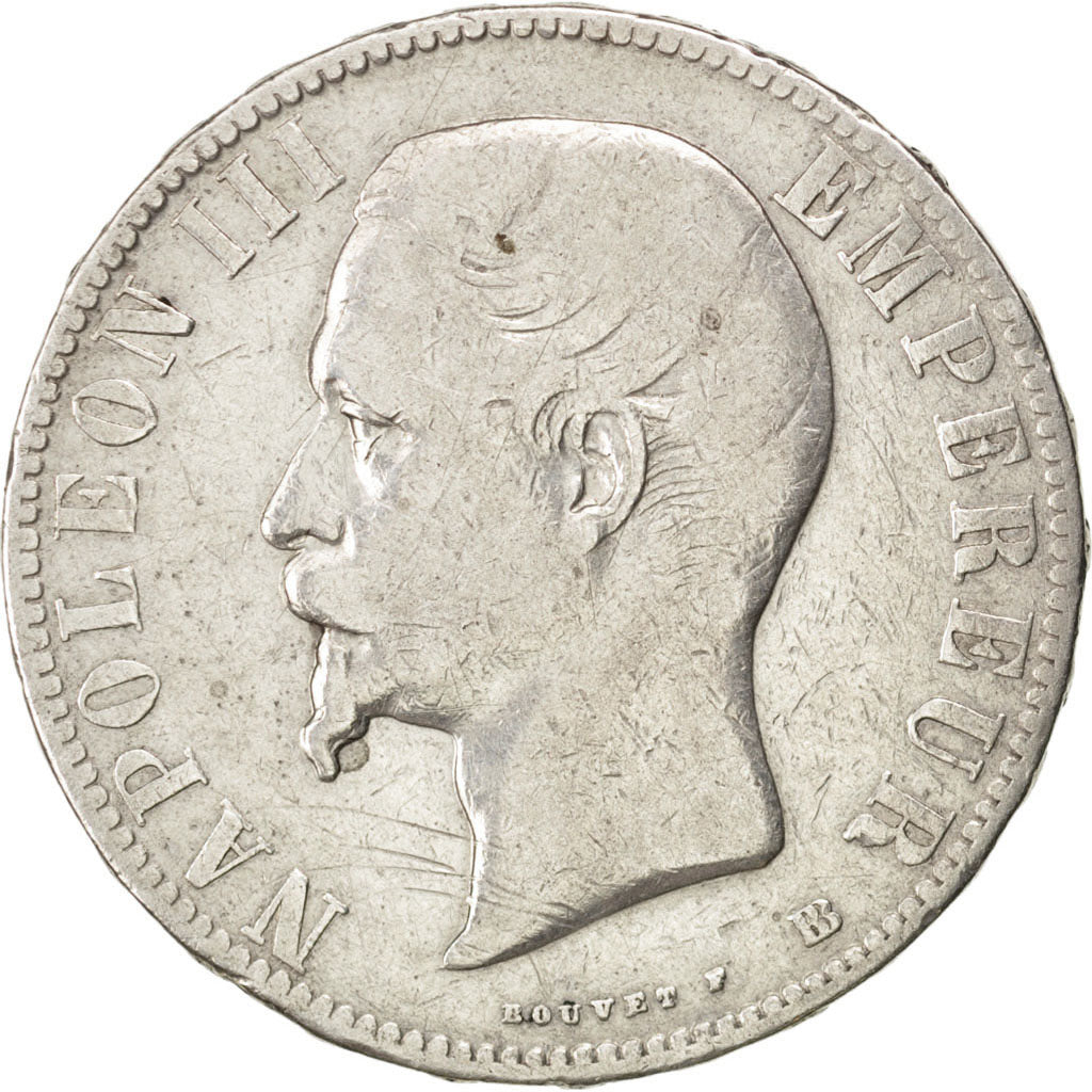 FRANCE, Napoléon III, 5 Francs, 1855, Strasbourg, KM #782.2, VF(20-25), Silver,
