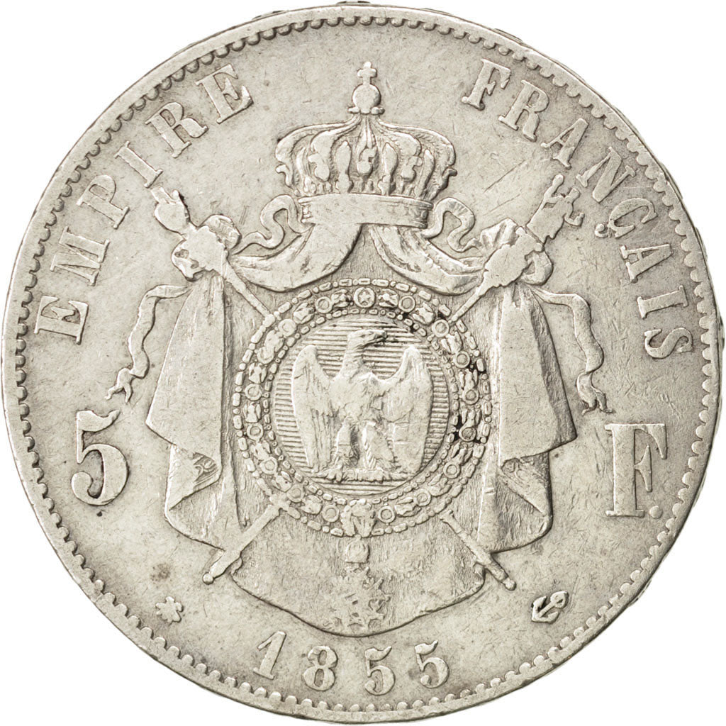 FRANCE, Napoléon III, 5 Francs, 1855, Strasbourg, KM #782.2, VF(20-25), Silver,