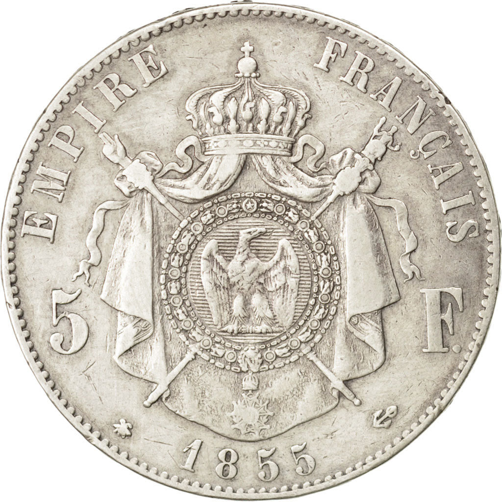 FRANCE, Napoléon III, 5 Francs, 1855, Strasbourg, KM #782.2, EF(40-45), Silver,