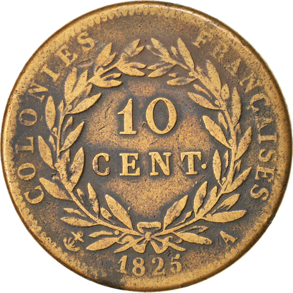 Coin, FRENCH COLONIES, Charles X, 10 Centimes, 1825, Paris, VF(20-25), Bronze
