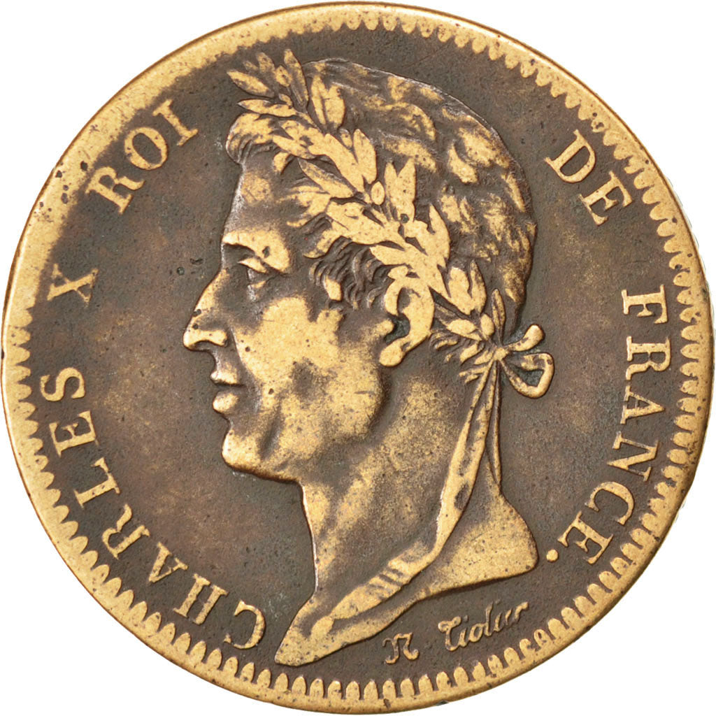Coin, FRENCH COLONIES, Charles X, 10 Centimes, 1828, Paris, VF(30-35), Bronze