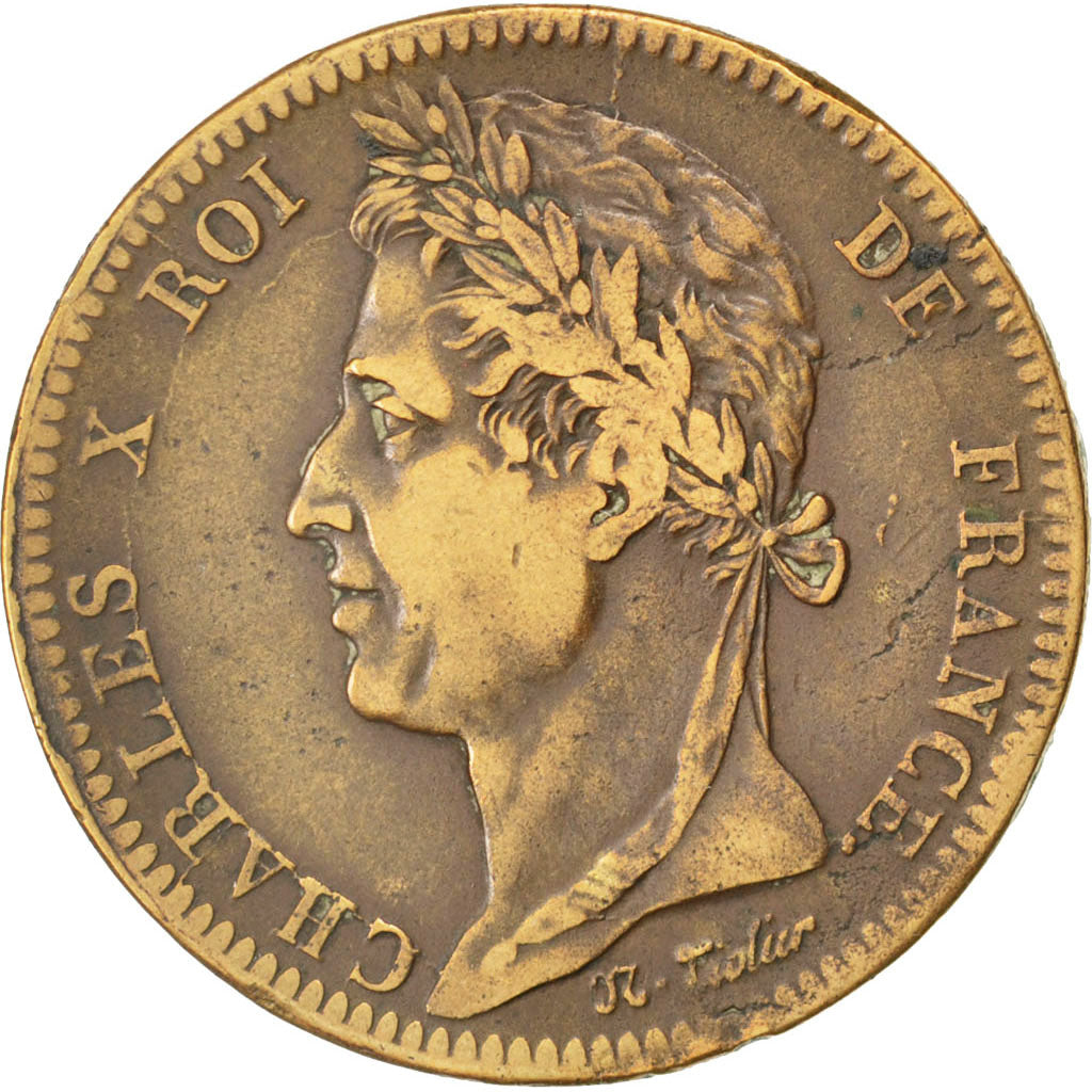 Coin, FRENCH COLONIES, Charles X, 10 Centimes, 1827, La Rochelle, EF(40-45)