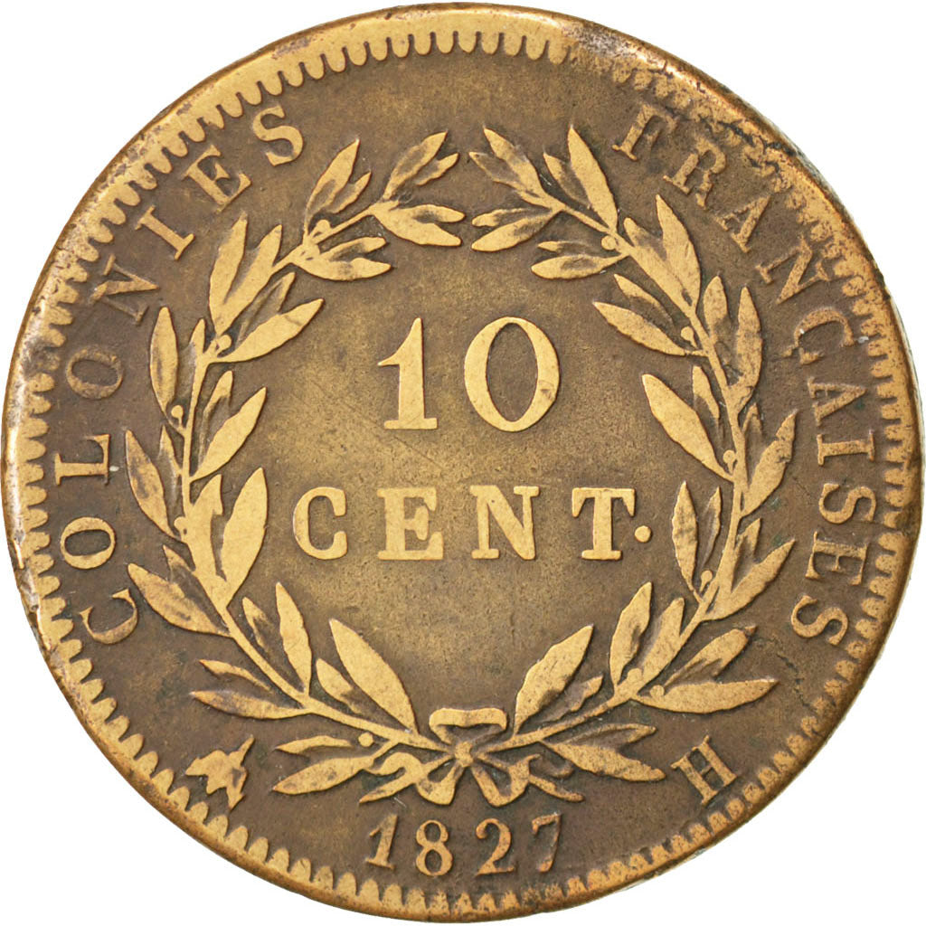 Coin, FRENCH COLONIES, Charles X, 10 Centimes, 1827, La Rochelle, EF(40-45)