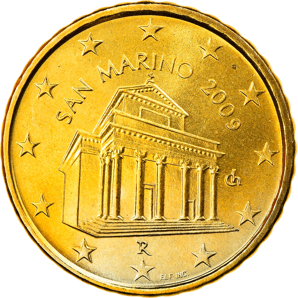San Marino, 10 Euro Cent, 2009, Rome, MS(63), Brass, KM:482