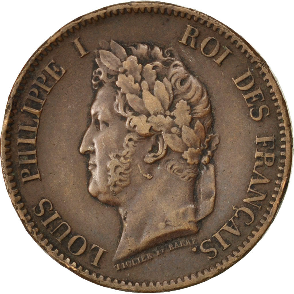 FRENCH COLONIES, 5 Centimes, 1844, Paris, KM #12, EF(40-45), Bronze, 10.57