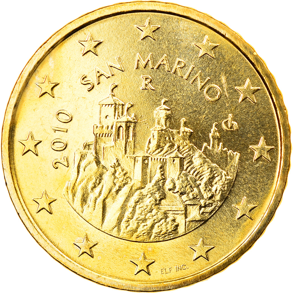 San Marino, 50 Euro Cent, 2010, Rome, MS(63), Brass, KM:484