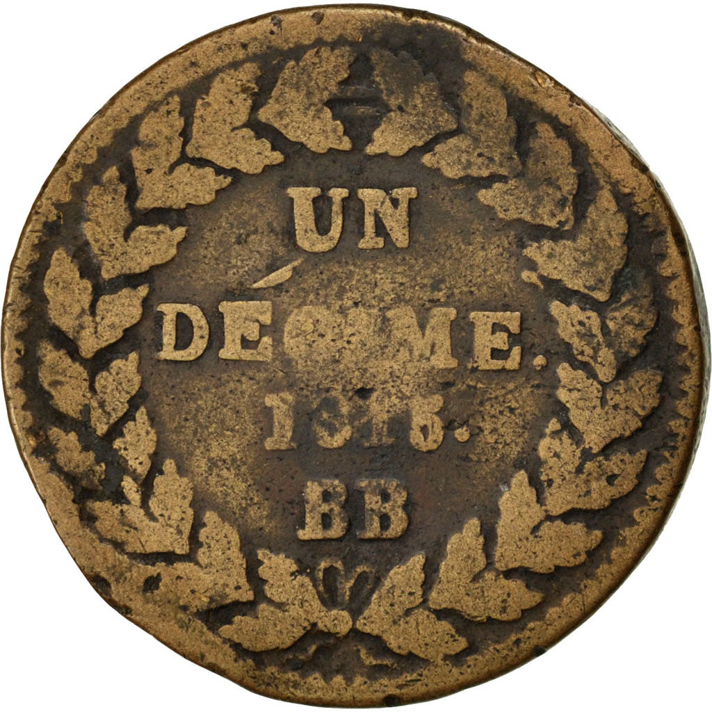 Louis XVIII, Un Décime à l'L couronnée 1815 BB, KM 701