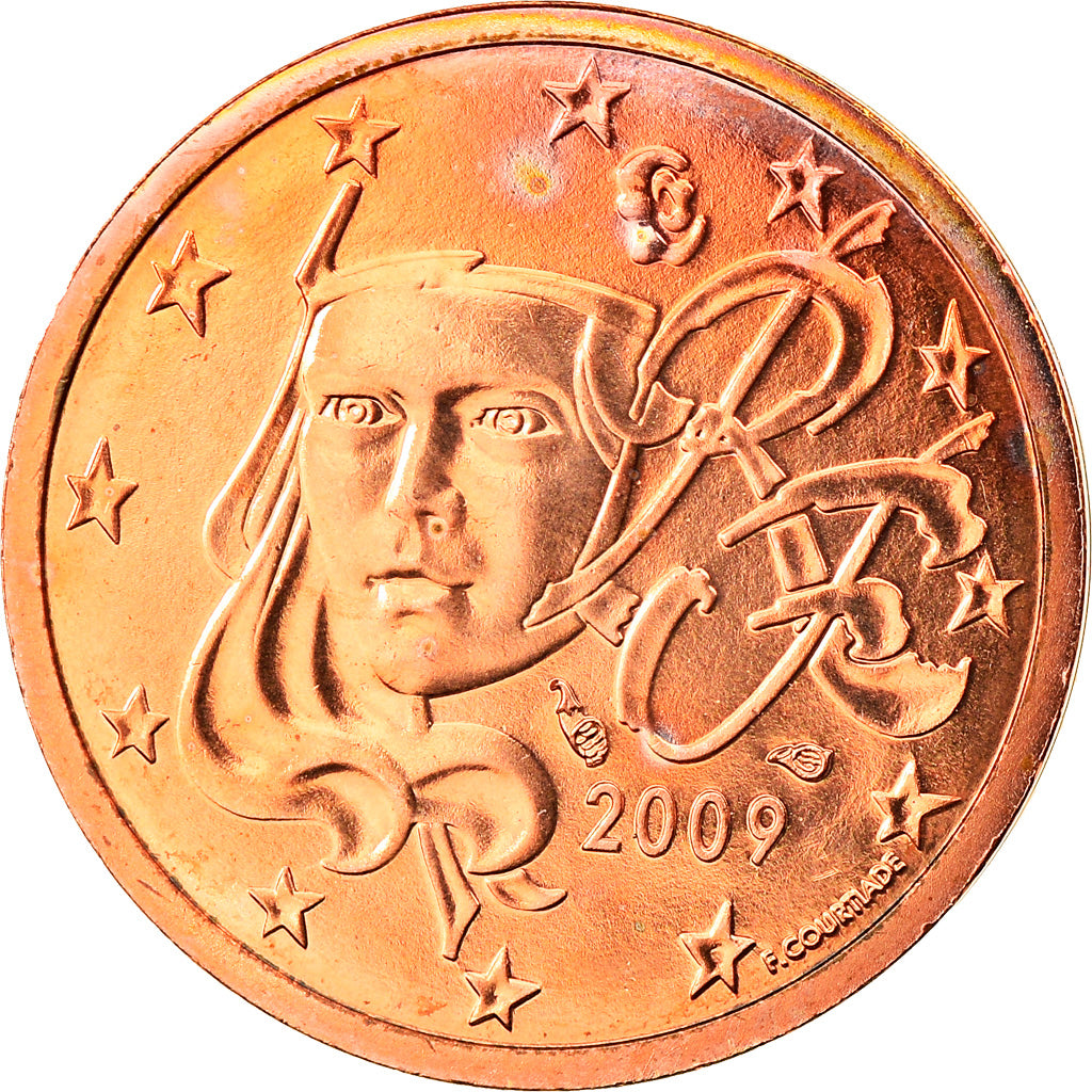 Francja, 2 Euro Cent, 2009, Paris, MS(63), Miedź platerowana stalą, Gadoury:2