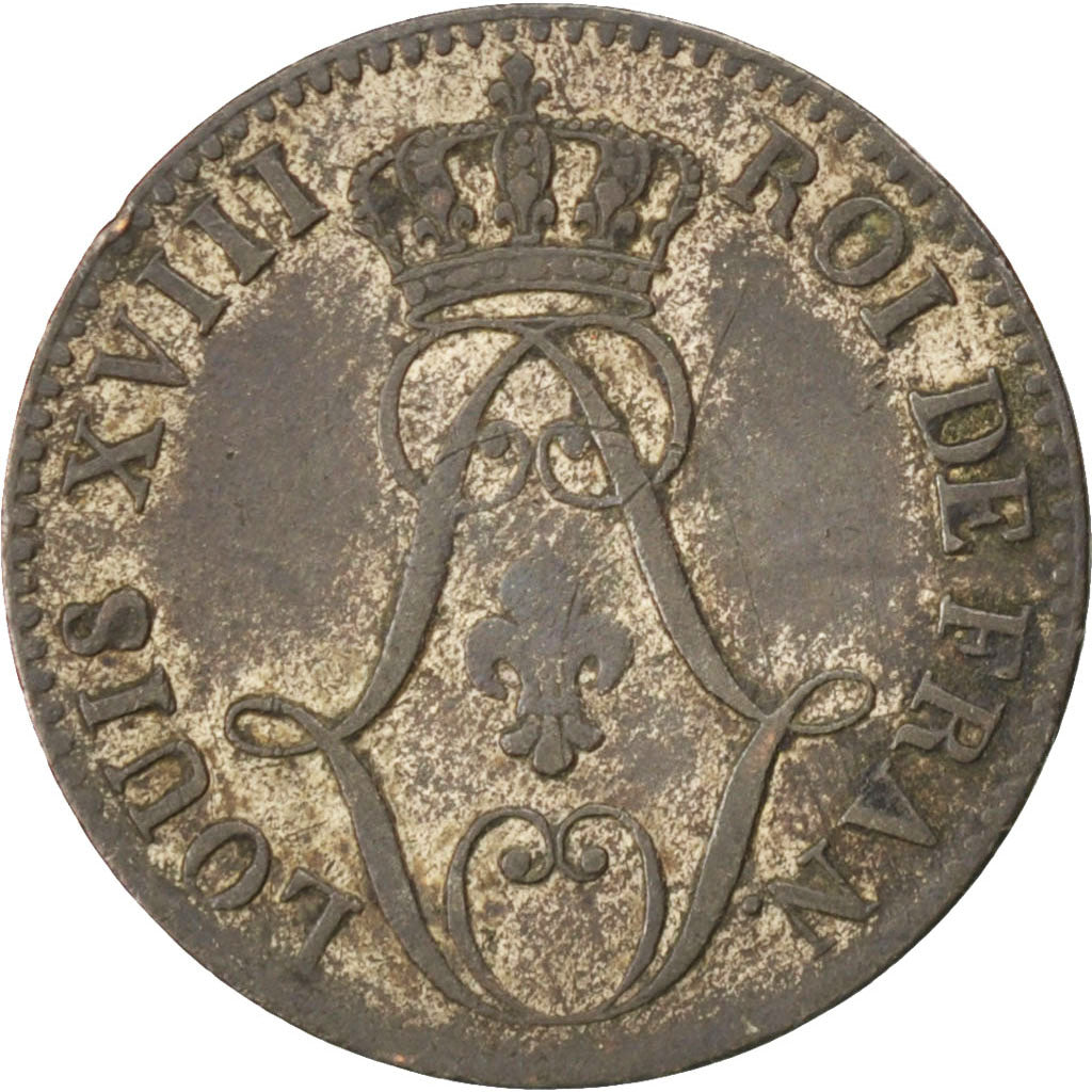 FRENCH GUIANA, 10 Centimes, 1818, Paris, KM #A1, VF(30-35), Billon, 22.5, 2.27