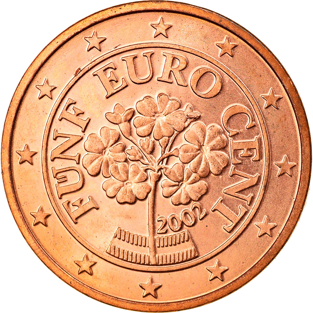 Austria, 5 Euro Cent, 2002, Vienna, MS(63), Copper Plated Steel, KM:3084