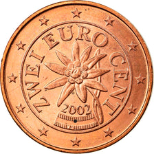 Áustria, 2 Euro Cent, 2002, MS(63), Aço Cromado a Cobre
