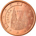 Spain, 5 Euro Cent, 2002, Madrid, MS(63), Copper Plated Steel, KM:1042