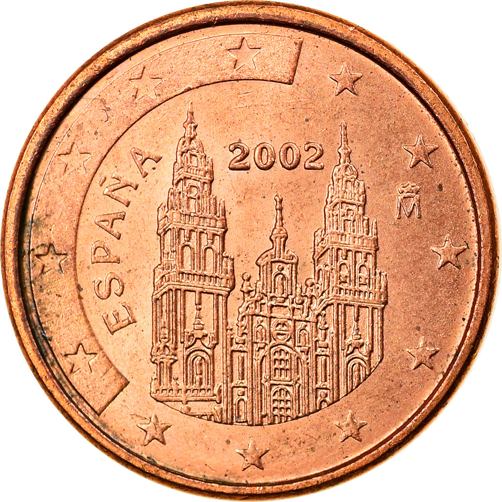 Espanha, Euro Cent, 2002, AU(50-53), Aço Cromado a Cobre, KM:1040