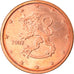 Finlândia, 2 Euro Cent, 2002, Vantaa, MS(63), Aço Cromado a Cobre, KM:99