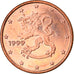 Finlandia, Euro Cent, 1999, Vantaa, AU(50-53), Miedź platerowana stalą, KM:98