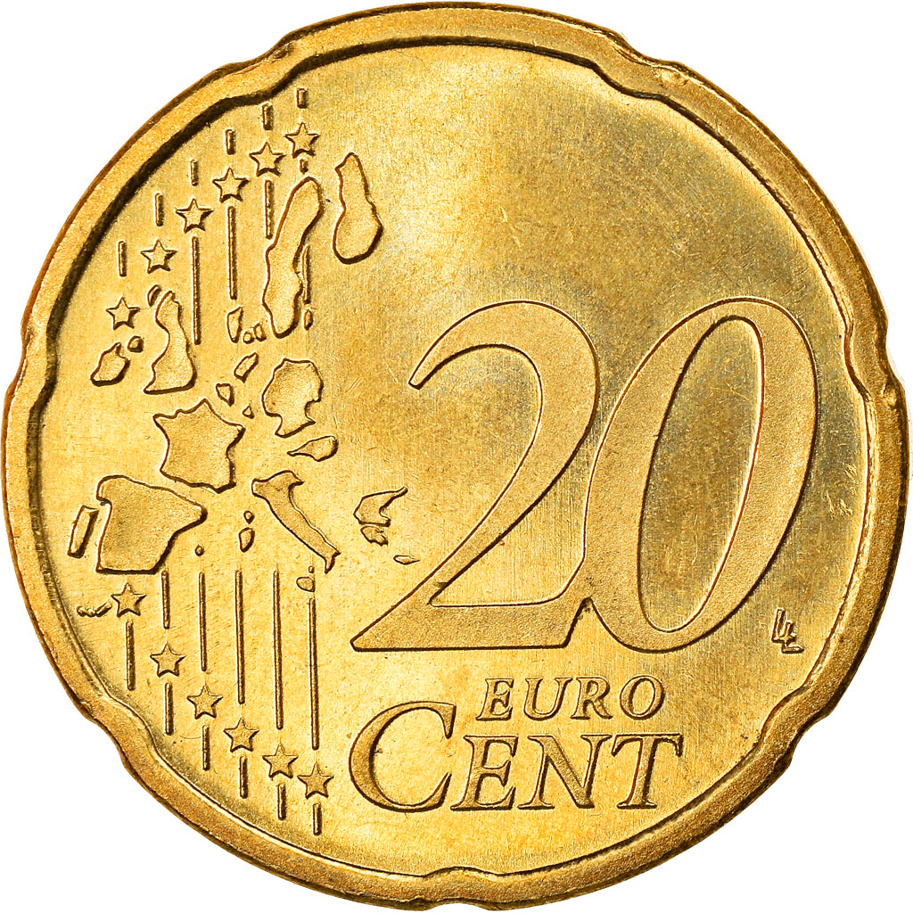 Netherlands, 20 Euro Cent, 1999, BE, MS(63), Brass, KM:New