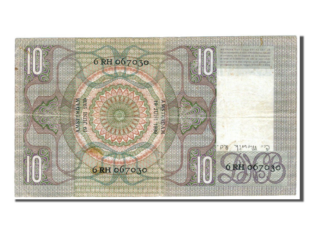 Netherlands, 10 Gulden, 1939, KM #49, VF(30-35), 6RH067030