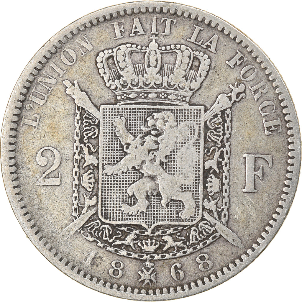 Coin, Belgium, Leopold II, 2 Francs, 2 Frank, 1868, VF(20-25), Silver, KM:30.1