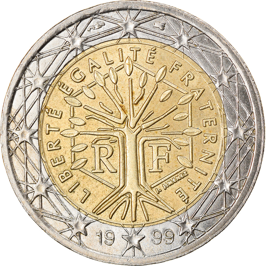 France, 2 Euro, 1999, Paris, EF(40-45), Bi-Metallic, KM:1289