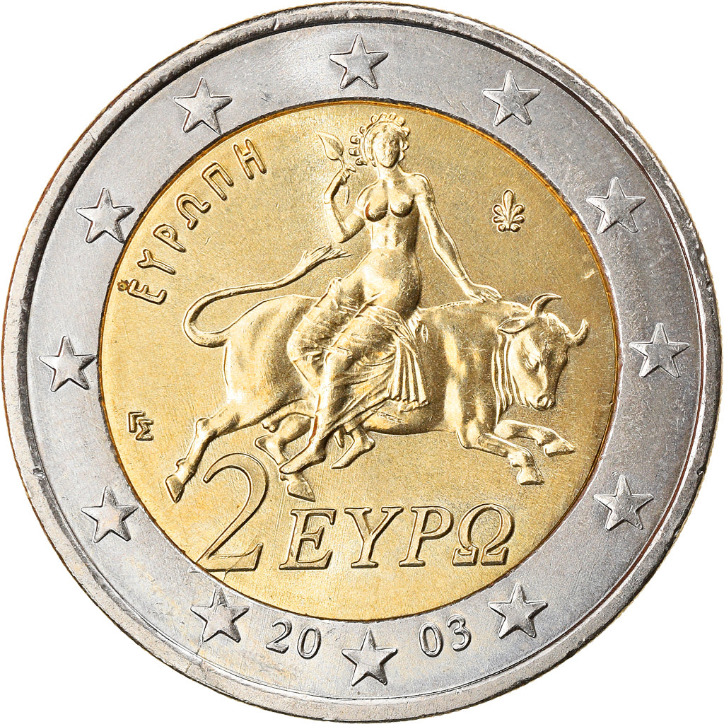 Greece, 2 Euro, 2003, Athens, MS(63), Bi-Metallic, KM:188