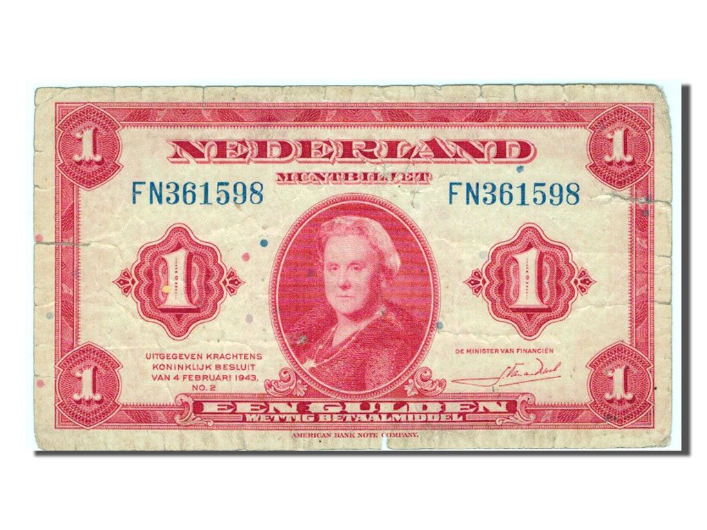 Netherlands, 1 Gulden, 1943, KM #64a, VF(20-25), FN361598