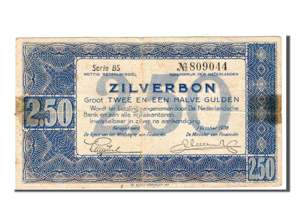 Netherlands, 2 1/2 Gulden, 1938, KM #62, VF(20-25), BS