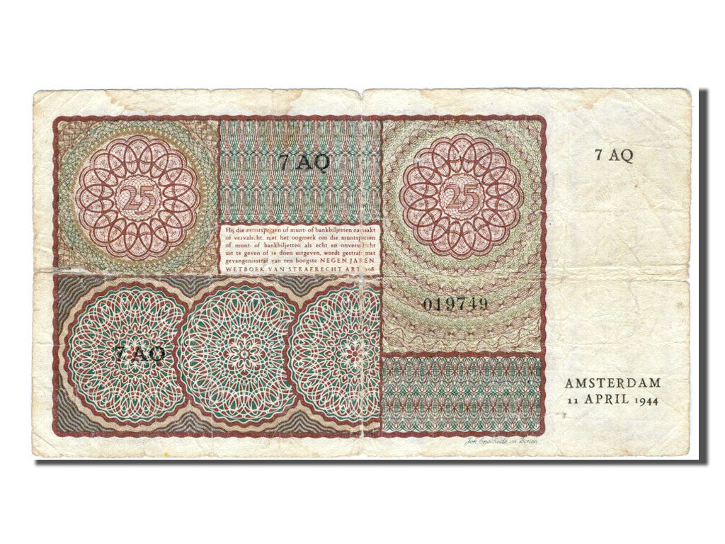 Paesi Bassi, 25 Gulden, 1944, MB