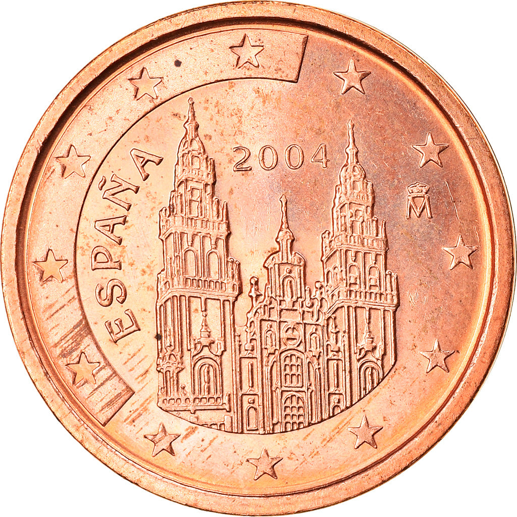 Spagna, 2 Euro Cent, 2004, Madrid, BB+, Acciaio placcato rame, KM:1041