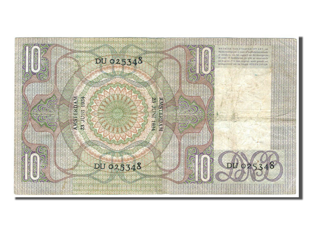 Billete, 10 Gulden, 1934, Países Bajos, MBC