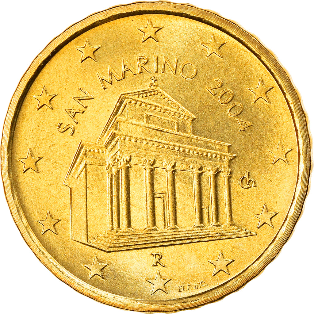 San Marino, 10 Euro Cent, 2004, Rome, MS(63), Brass, KM:443