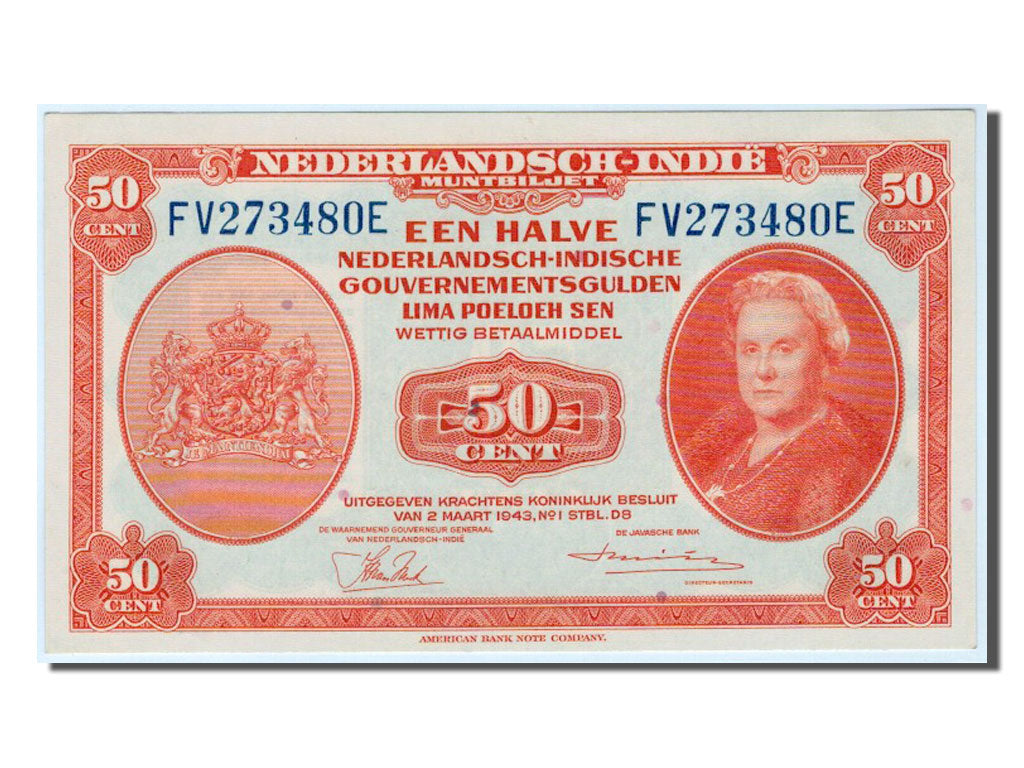Netherlands Indies, 50 Cents, 1943, KM #110a, UNC(64), FV
