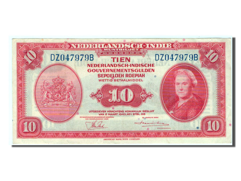 Netherlands Indies, 10 Gulden, 1943, KM #114a, AU(55-58), DZ