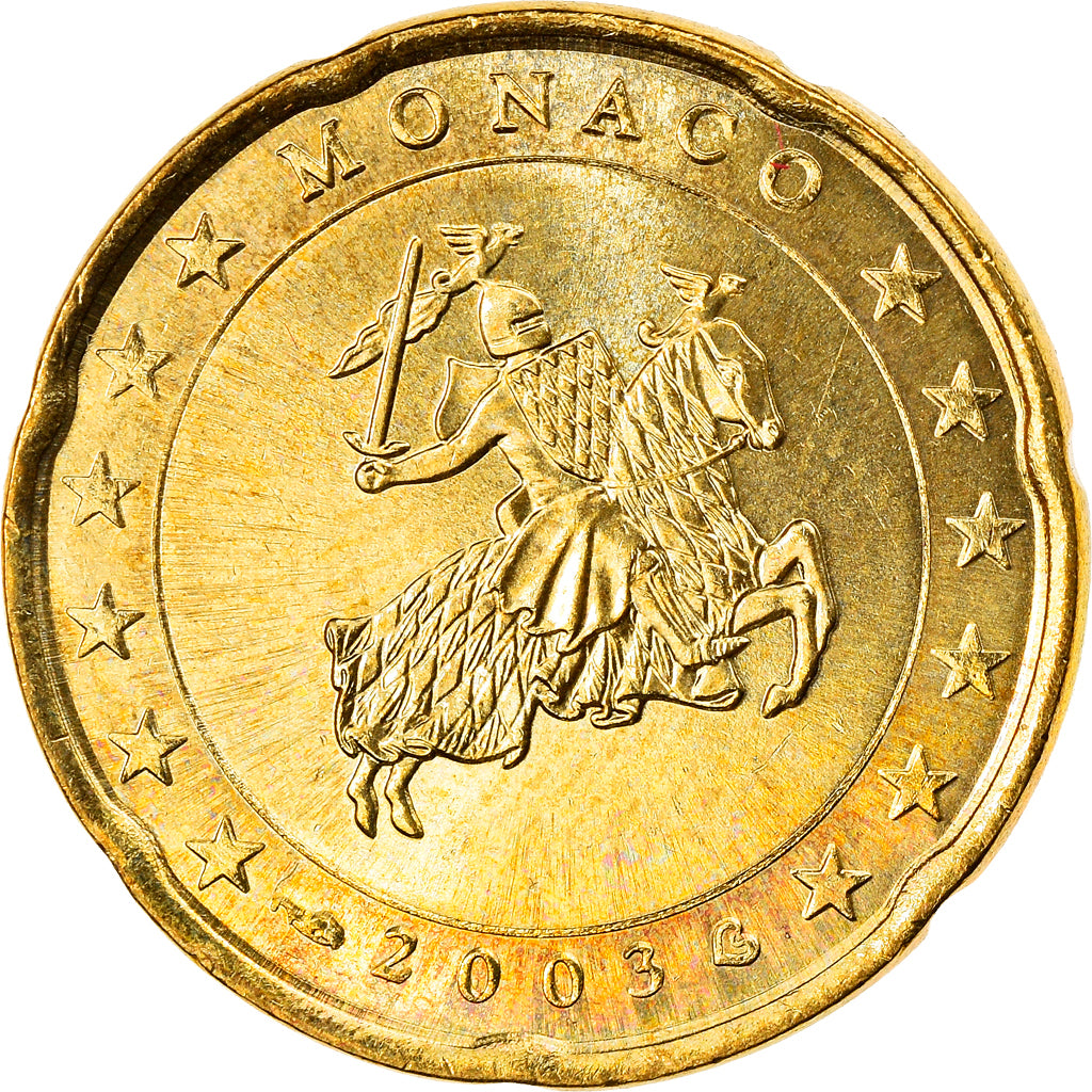 Monaco, 20 Euro Cent, Prince Rainier III, 2003, Paris, MS(63), Brass