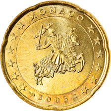Monaco, 20 Euro Cent, Prince Rainier III, 2003, Paris, MS(63), Brass