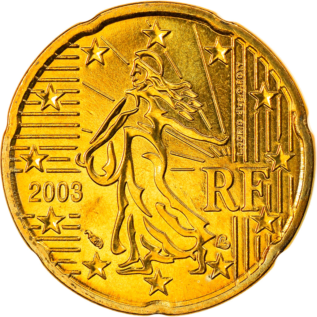 France, 20 Euro Cent, 2003, Paris, MS(63), Brass, KM:1286