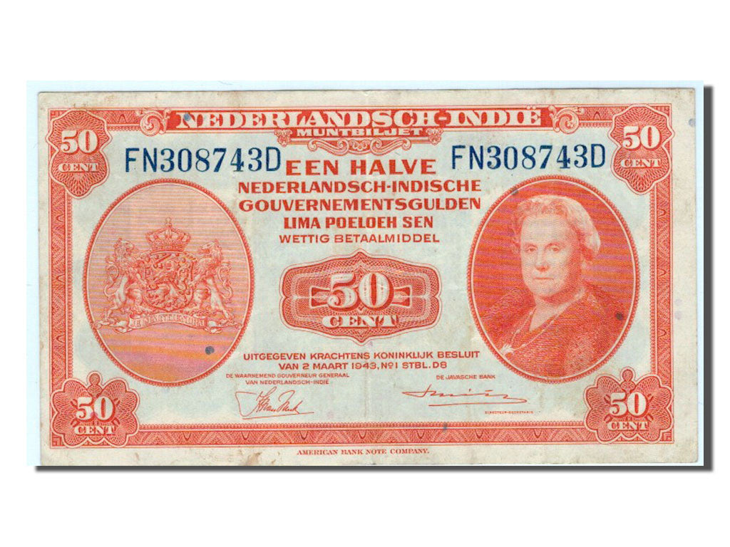 Banknote, Netherlands Indies, 50 Cents, 1943, AU(50-53)
