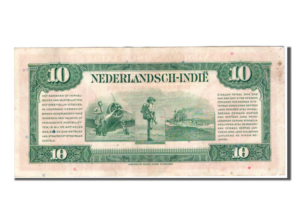 Banconote, INDIE OLANDESI, 10 Gulden, 1943, BB+