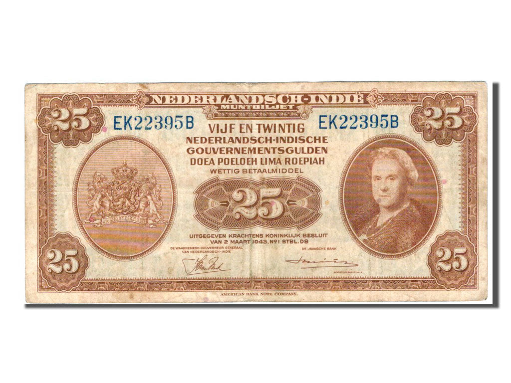 Netherlands Indies, 25 Gulden, 1943, KM #115a, VF(30-35), EK